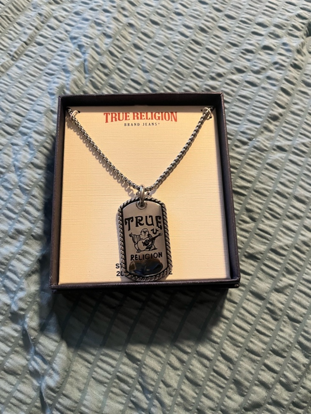 “True Religion” Silver-Tone Logo Dog Tag Necklace